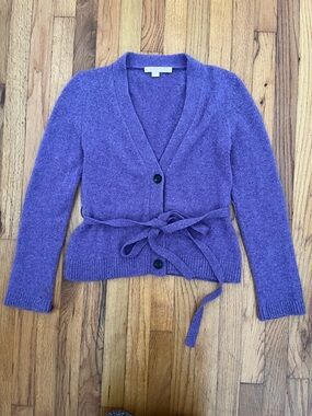 Women's Belted V-Neck Cardigan Sweater in Purple
